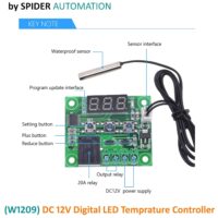 SPIDER Automation (W1209 Temperature Controller Module) DC 12V Digital LED Controller with Waterproof NTC Sensor