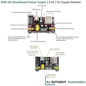 SPIDER Automation (MB-102 Breadboard Power Supply) 3.3V / 5.0V Power Supply Module - Image 6