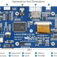 Waveshare 4.3inch Capacitive Touch Screen LCD (B), 800 x 480, HDMI, IPS, Various Devices & Systems Support