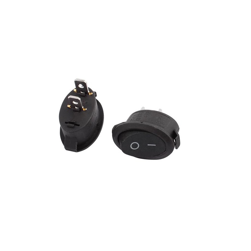 10A 250V AC Oval Rocker Switch | 2-Pin SPST | Black Actuator | Pack of 2 - Image 2