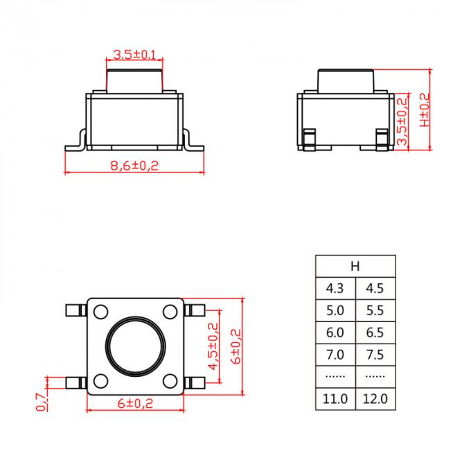 TK-066 Tactile Switch | 6x6mm | 4-Pin | High Endurance SMD - Image 3