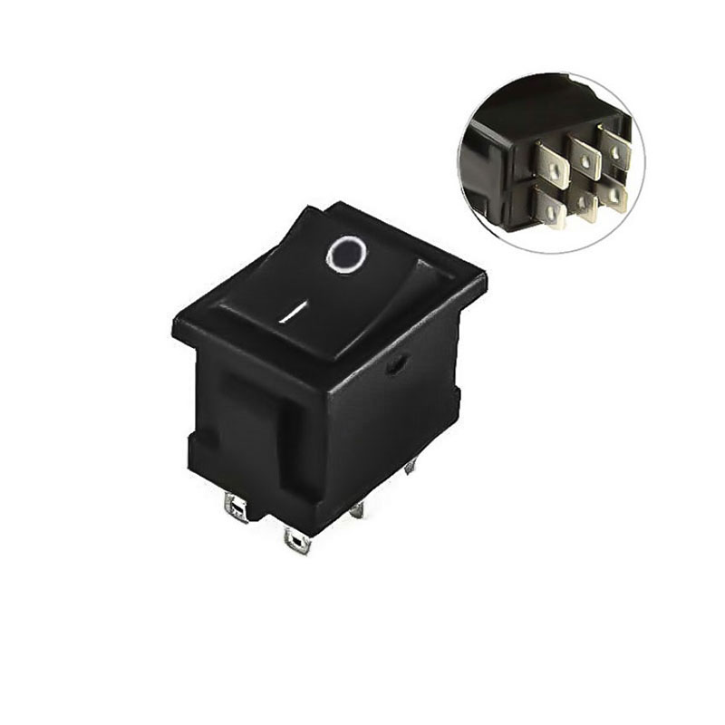 6A 250V AC DPDT Rocker Switch | ON-ON | 6-Pin | Black Actuator | Pack of 2