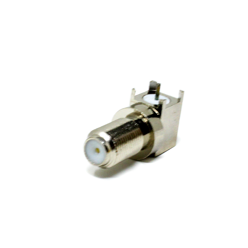 90° F-Type Female Bulkhead RF Connector | PCB & Panel Mount | 75Ω Right Angle