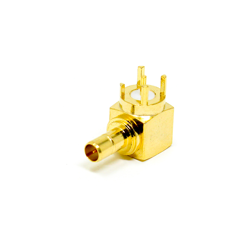 SMB Coaxial Connector | Right Angle Male | PCB Mount | Gold-Plated | 50Ω