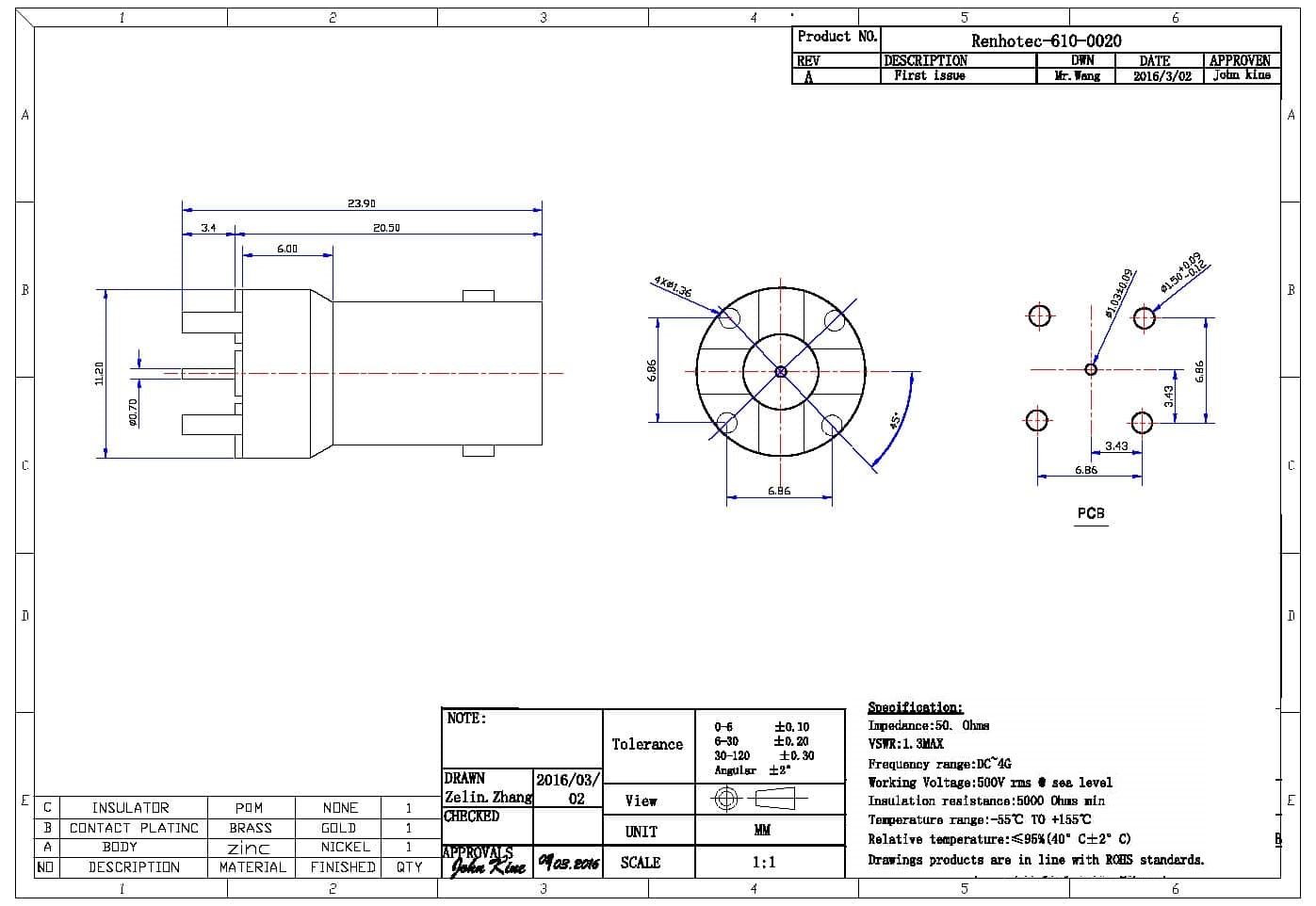 BNC Female Straight Receptacle | PCB Mount | Nickel-Plated Zinc Alloy | 50Ω | Professional RF Connector - Image 4