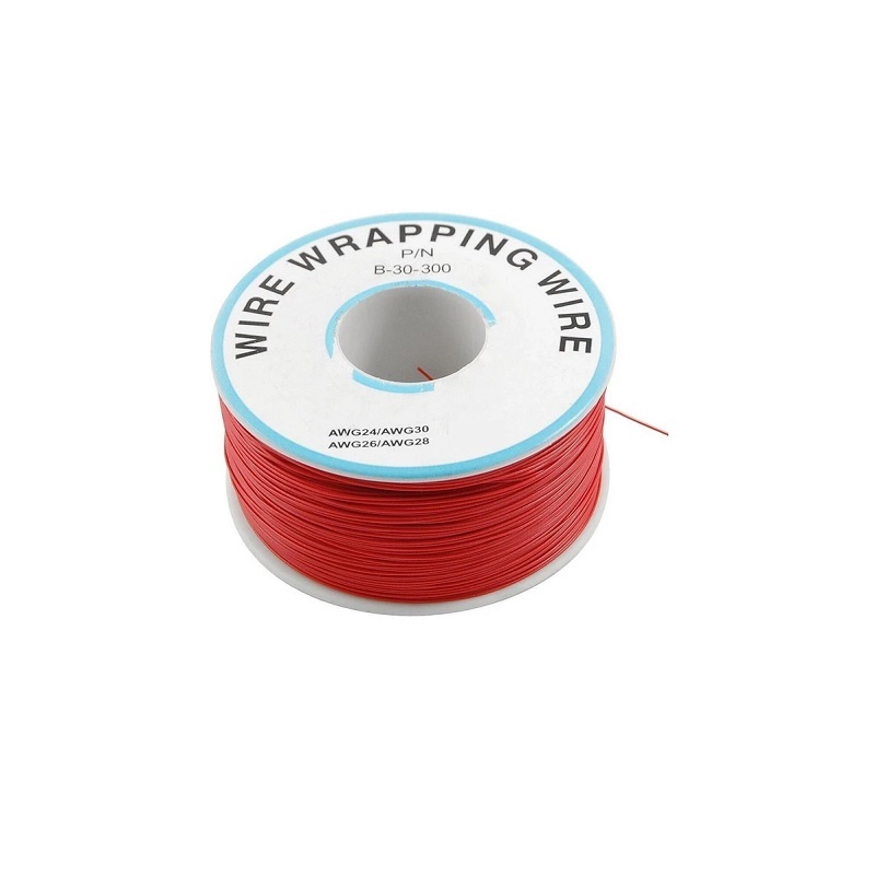 30 AWG B-30-300 PVC Insulated Wire Wrapping Wire (Red / 230 Meter Spool) | Solid Tin-Plated Copper Industrial Jumper & PCB Fly Wire for Control Panels & Prototyping
