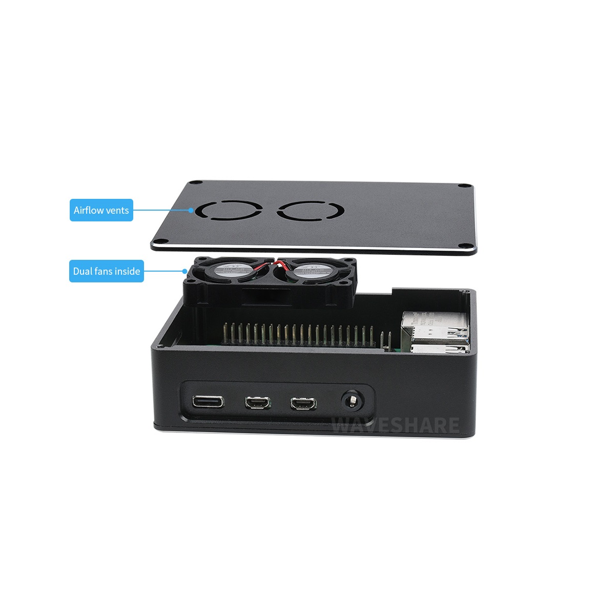 Dual Fan Case for Raspberry Pi 4 Dull-Polish Surface - Image 3