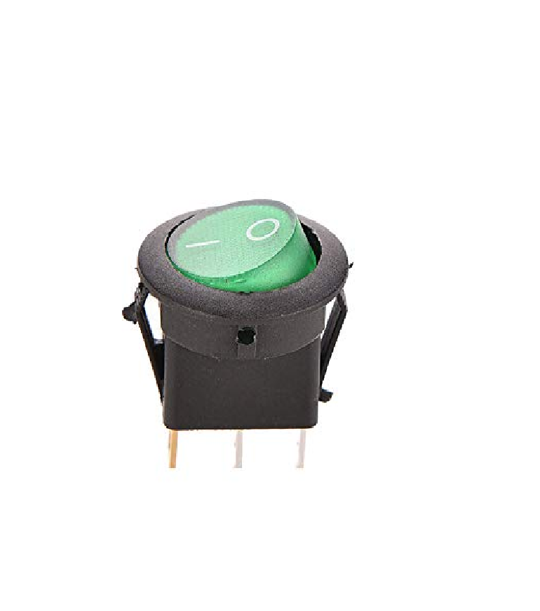 6A 250V AC SPST ON-OFF Round Illuminated Rocker Switch | Green LED | Panel Mount