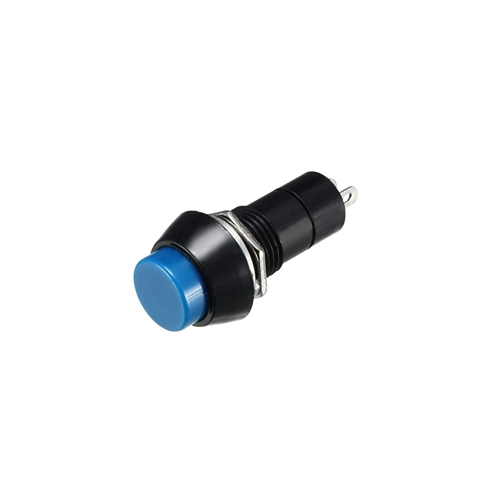 PBS-11A Self-Locking Push Button Switch | 12mm Mounting | 2-Pin | Round Cap | Blue