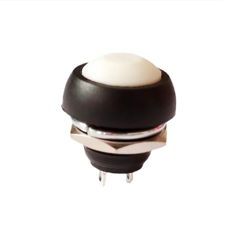 PBS-33B Waterproof Momentary Push Button Switch | 12mm Mounting | 2-Pin | Round Cap | White