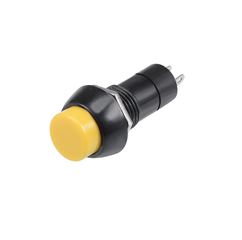 PBS-11A Self-Locking Push Button Switch | 12mm Mounting | 2-Pin | Round Cap | Yellow
