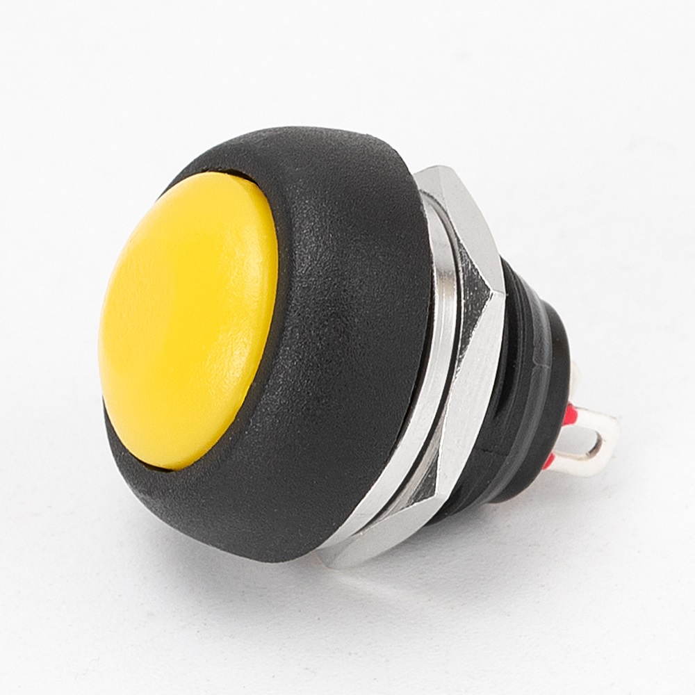 PBS-33B Waterproof Momentary Push Button Switch | 12mm Mounting | 2-Pin | Round Cap | Yellow