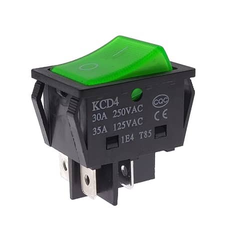 4 Pins 250V 12V UL Illuminated 30A Rocker Switch GREEN