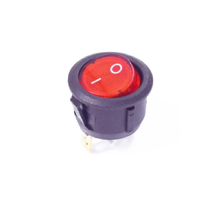 6A 250V AC Round Rocker Switch | 4-Pin DPST | Illuminated Red | Panel Mount