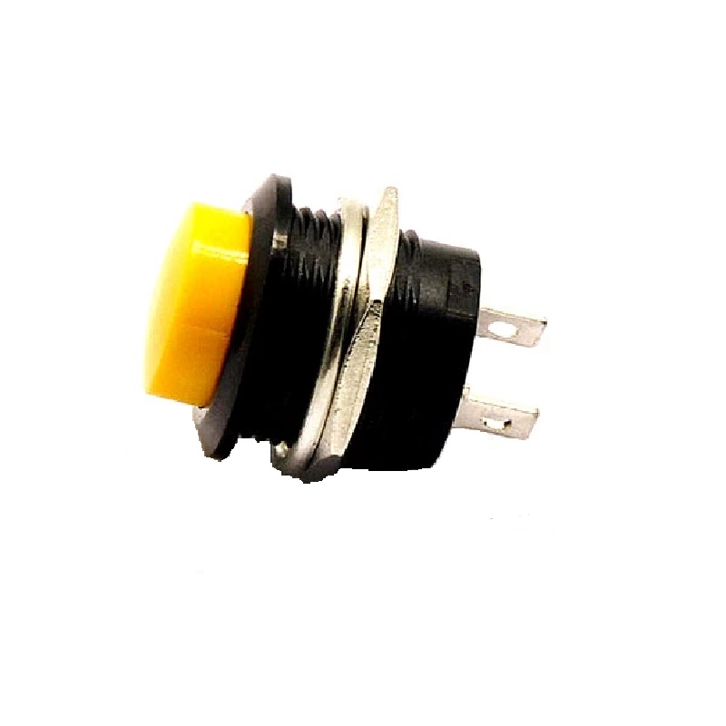 R13-507 Momentary Push Button Switch | 16mm Mounting | 2-Pin | Round Cap | Yellow