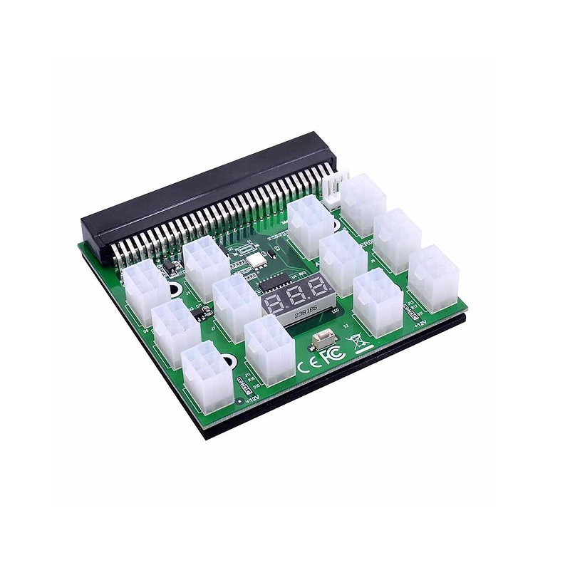 12V Server Power Conversion Board 12-Port 6-Pin Connector with LED Voltage Display & Power Switch (Compatible with DPS-1200FB, DPS-1200QB & More)
