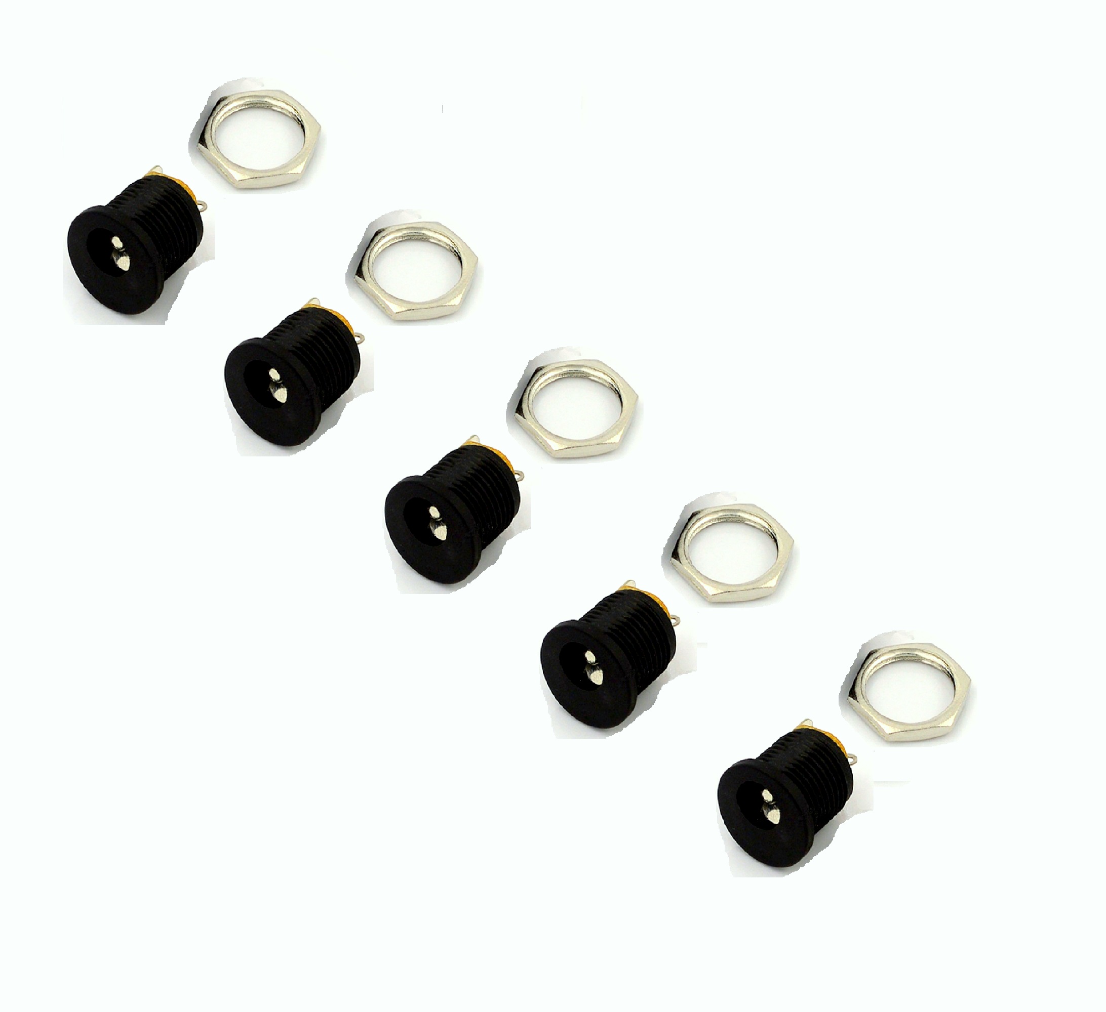 2.1 x 5.5mm DC Power Jack Socket Panel Mount Female Connector with Metal Nut (Pack of 5)