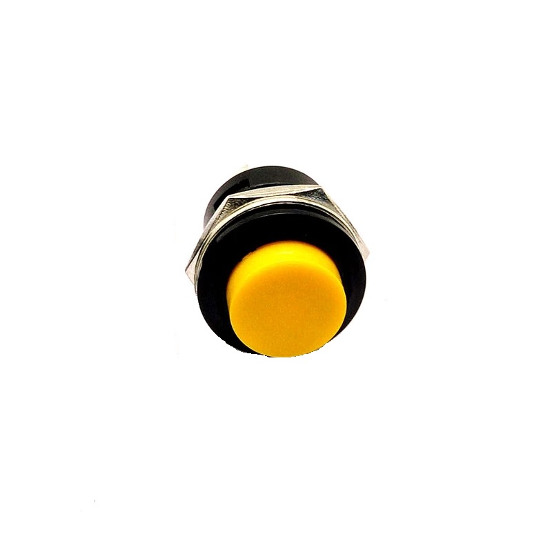 R13-507 Momentary Push Button Switch | 16mm Mounting | 2-Pin | Round Cap | Yellow - Image 2