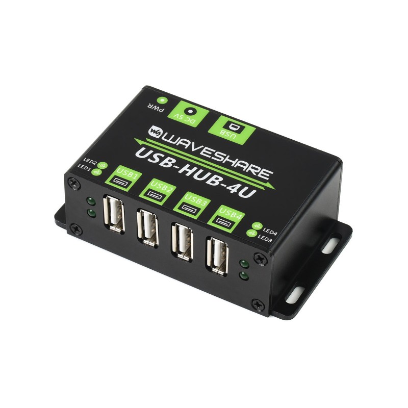 Waveshare USB-HUB-4U Industrial Grade USB Hub 4-Port USB 2.0 MTT Technology 5V Metal Case Expandable Data Hub for Industrial Automation