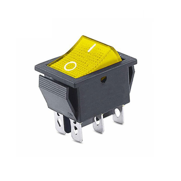 4 Pins 250V 12V UL Illuminated 30A Rocker Switch - Yellow