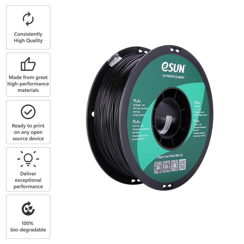 eSUN PLA+ 1.75mm 3D Printer Filament - 1kg - Black | Professional Grade PLA+ - Image 8