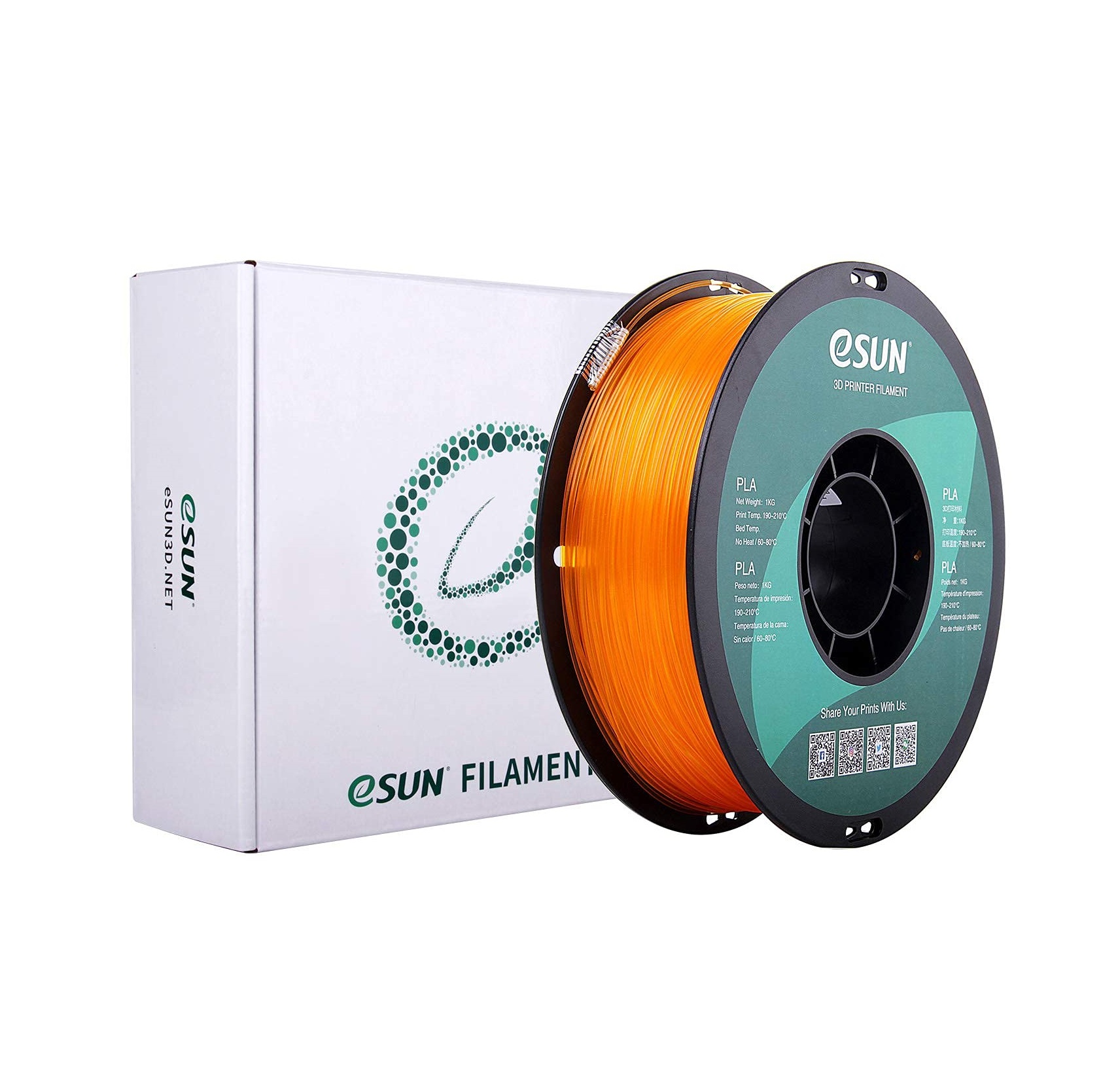 eSun Transparent PLA 3D Printing Filament | 1.75mm, 1kg (Orange)
