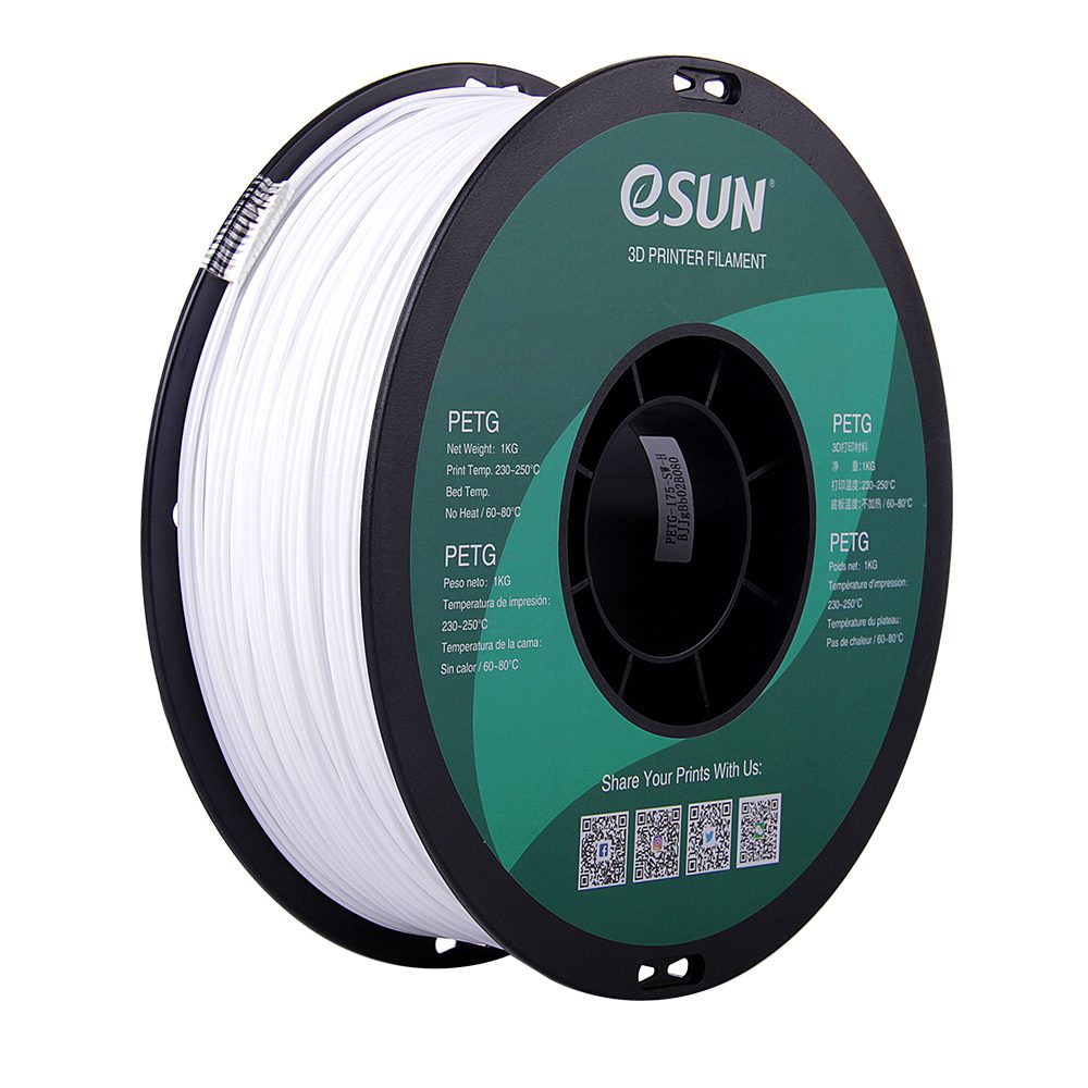 eSun PETG 3D Printing Filament | 1.75mm, 1kg (Solid White)