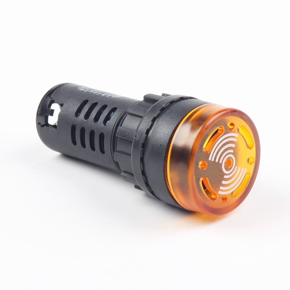 AD16-22SM 22MM LED Signal Indicator with Integrated Buzzer | 24V AC/DC Yellow Pilot Lamp