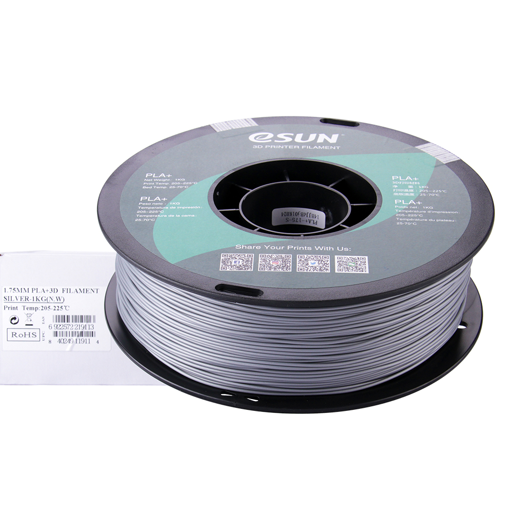 eSUN PLA+ 1.75mm 3D Printer Filament - 1kg - Silver | High-Toughness Professional PLA - Image 2
