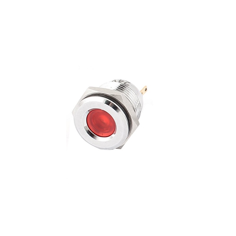 12MM Red LED Metal Signal Indicator | 10V-24V Stainless Steel Pilot Lamp (IP65)