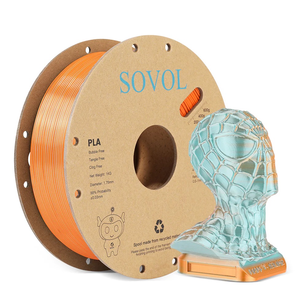 Sovol Silk Dual Colors PLA 3D Printing Filament (Acid Blue + Orange) | 1.75mm, 1kg
