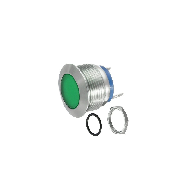 22MM Green LED Metal Signal Indicator | 10V-24V Stainless Steel Pilot Lamp (IP65)