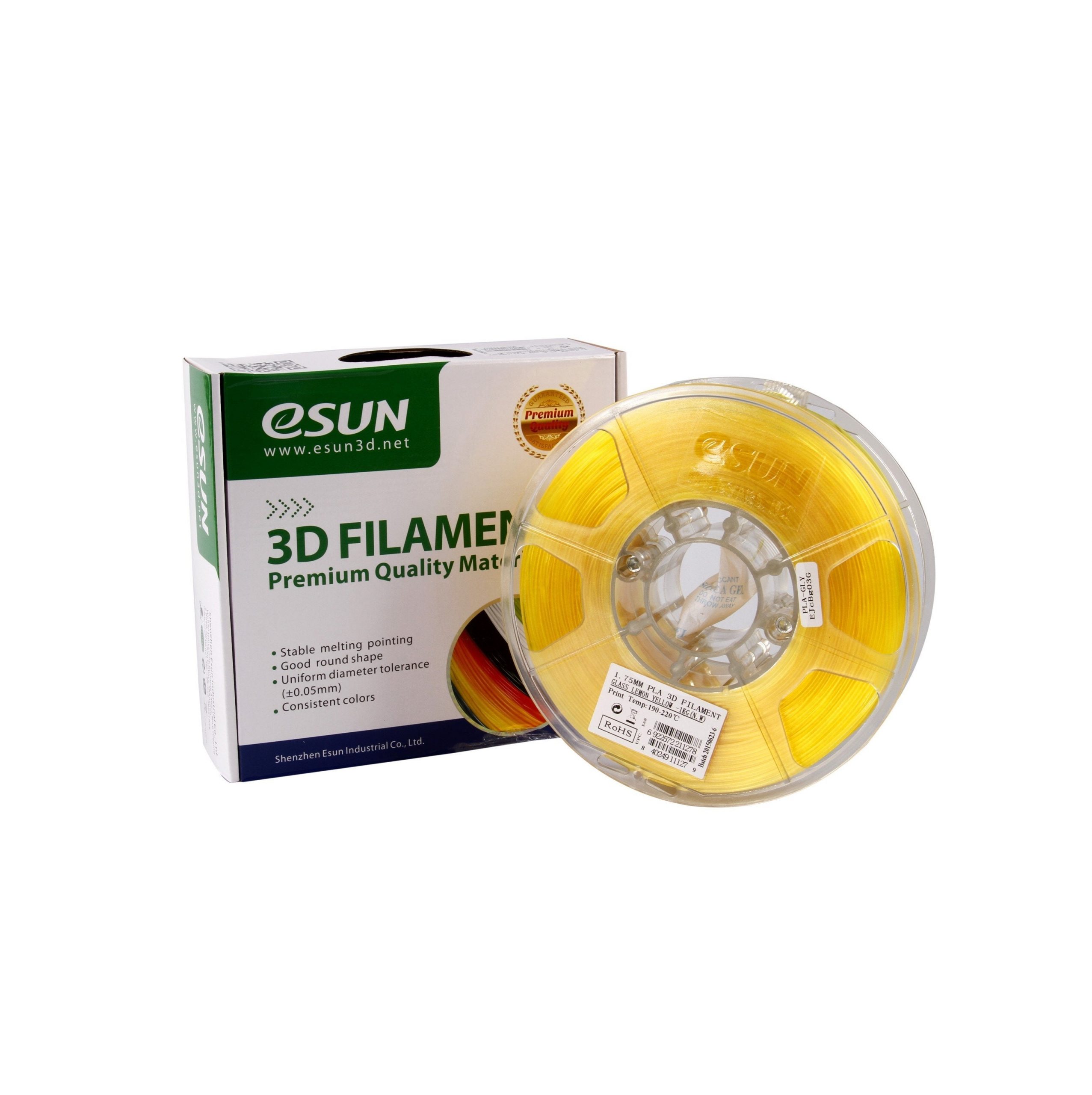 eSun Transparent PLA 3D Printing Filament | 1.75mm, 1kg (Lemon Yellow)
