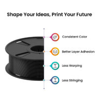 AlmightyFila 3D Printer Filaments PLA+ JET BLACK 1.75 MM / 1 KG