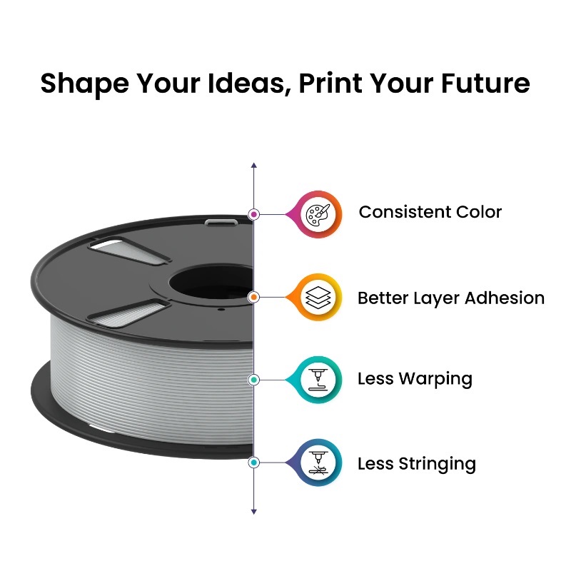 AlmightyFila PLA+ 3D Printing Filament (Light Gray) | 1.75mm, 1kg - Image 3