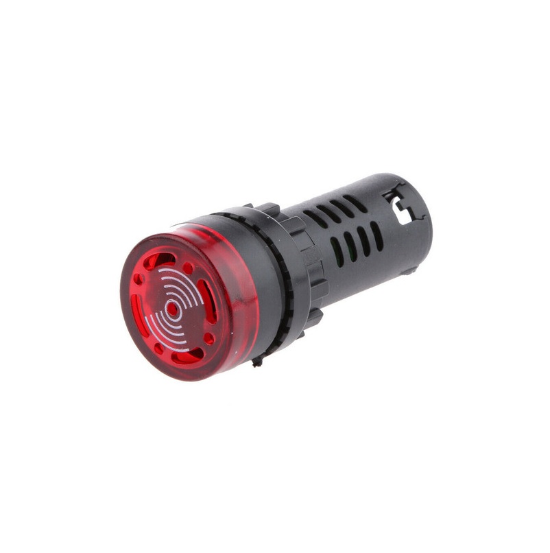 AD16-16SM 17MM LED Signal Indicator with Integrated Buzzer | 12V AC/DC Red Pilot Lamp (IP65)