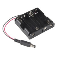 Black Plastic Storage Box Case Holder for Battery 4 X AA Cell Box, with DC Power Plug