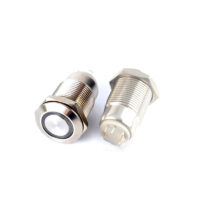 12mm 12V Ring Light Self-Lock Non-Momentary Metal Push-button Switch-Blue Light