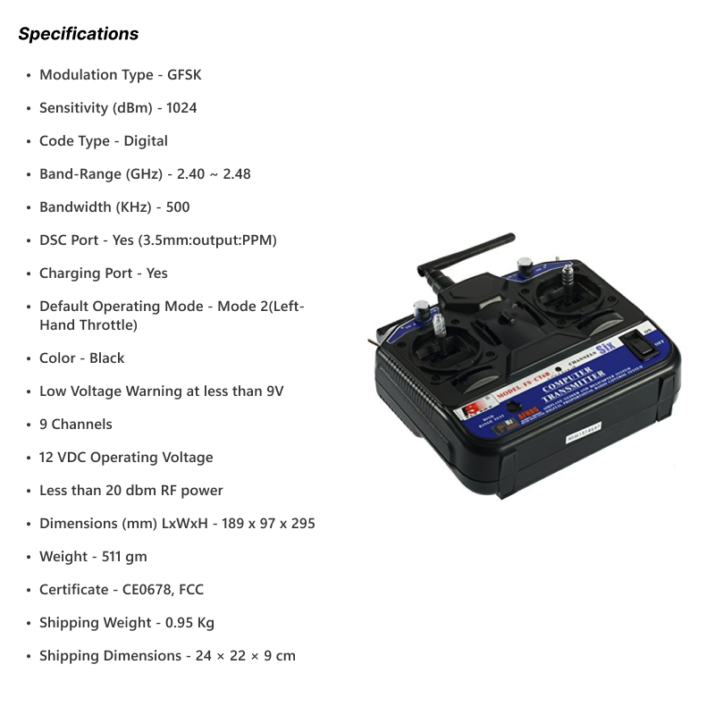 FlySky CT6B 2.4GHz 6CH Transmitter with FS-R6B Receiver - Image 8