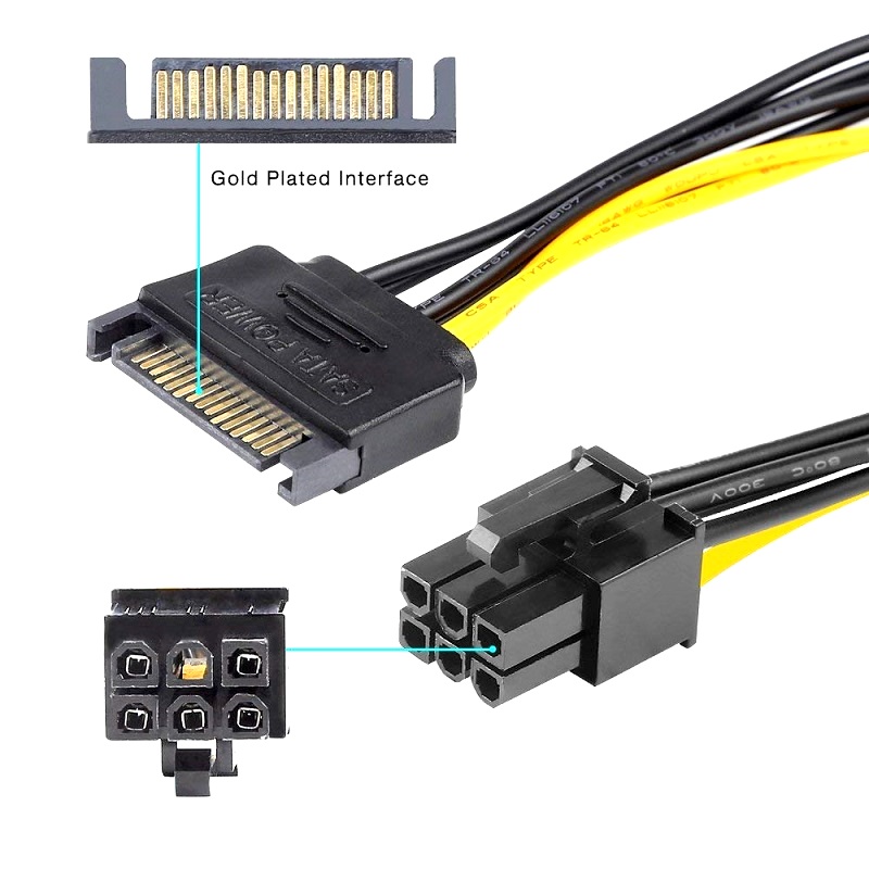 Dual SATA 15PIN to, 6PIN Graphics Card, Power Lines - Image 3