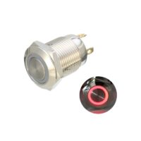 12mm 12V Ring Light Self-Lock Non-Momentary Metal Push-button Switch-Red Light